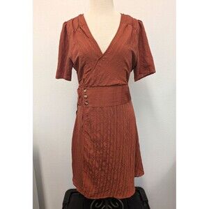 bohme Burnt Orange/Rust Wrap Short Sleeve Dress sz M Indie Casual Boho